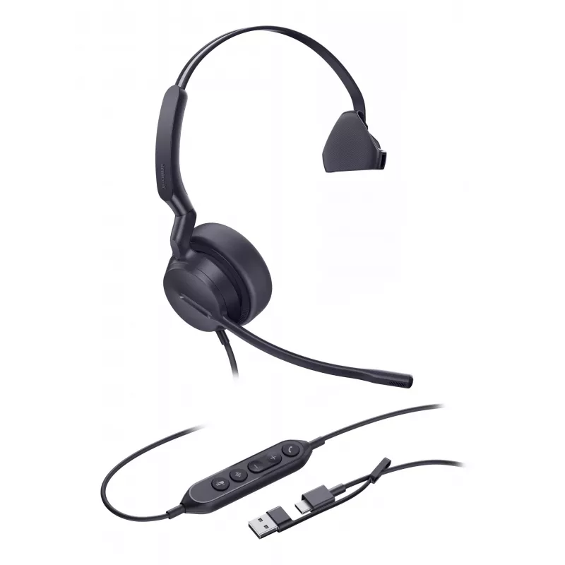 Yealink UH42 Mono UC USB-C/A ausinės, laidinės, skambučiams/muzikai, 20–20000 Hz, 116 g, juodos