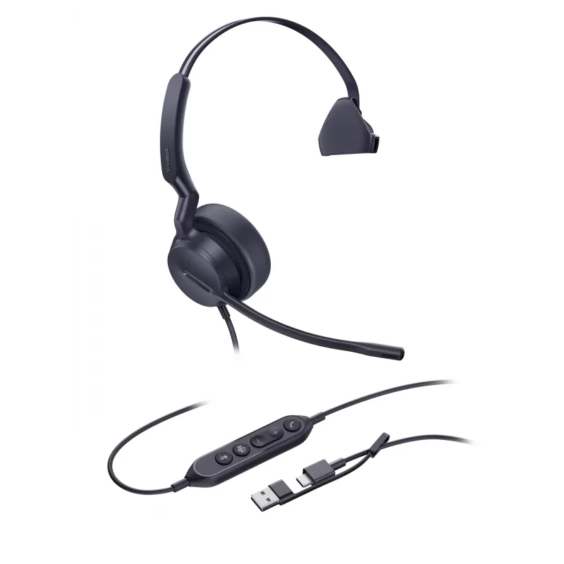 Yealink UH44 Mono Teams USB-C/A ausinės, laidinės, 20–20000 Hz, biurui/skambučių centrui, 127 g, juodos