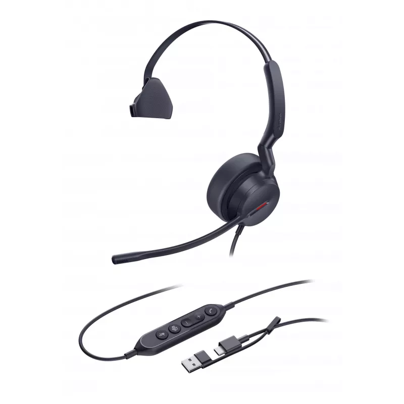 Yealink UH44 Mono Teams USB-C/A ausinės, laidinės, 20–20000 Hz, biurui/skambučių centrui, 127 g, juodos