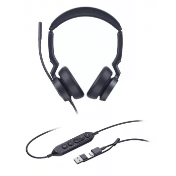 Yealink UH46 Dual UC USB-C/A ausinės, laidinės, 20–20000 Hz, biurui/skambučių centrui, 166 g, juodos