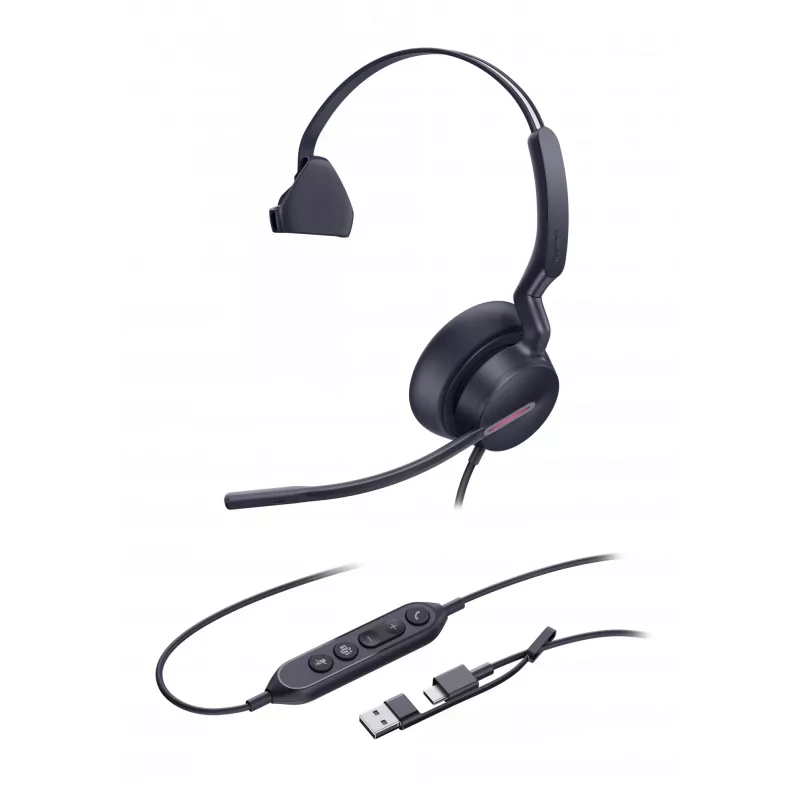 Yealink UH46 Mono Teams USB-C/A ausinės, laidinės, 20–20000 Hz, biurui/skambučių centrui, 127 g, juodos