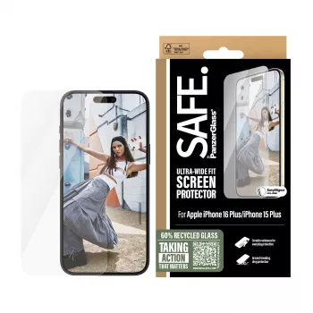 PanzerGlass SAFE. by ® apsauginis stiklas iPhone 16 Plus | 15 Plus | Ultra-Wide Fit