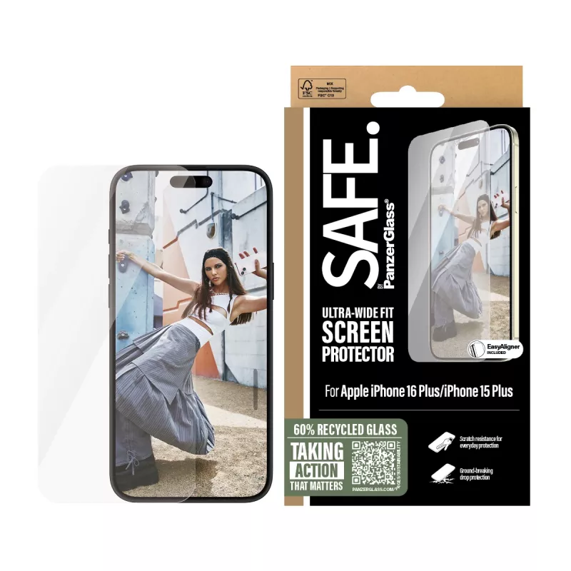 PanzerGlass SAFE. by ® apsauginis stiklas iPhone 16 Plus | 15 Plus | Ultra-Wide Fit