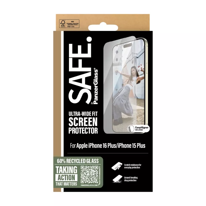 PanzerGlass SAFE. by ® apsauginis stiklas iPhone 16 Plus | 15 Plus | Ultra-Wide Fit