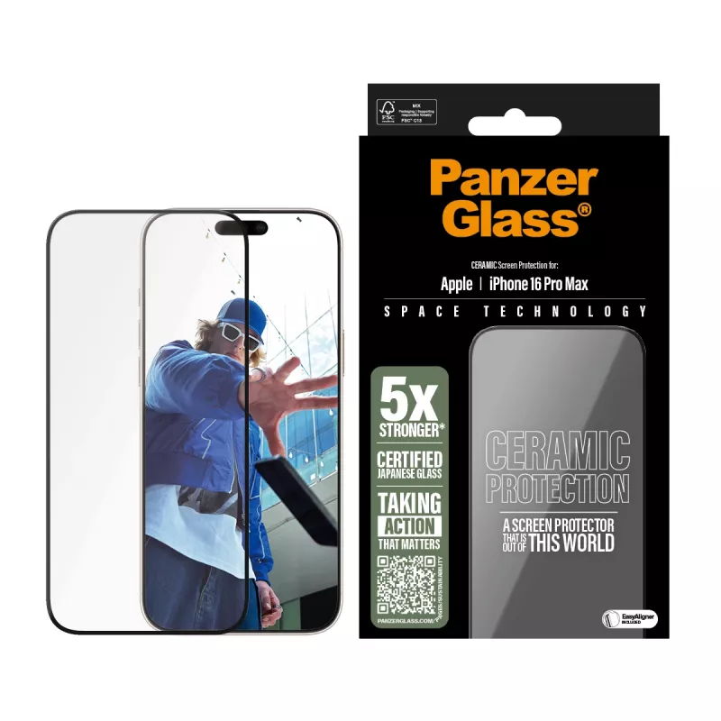 PanzerGlass ® Ceraminis ekrano apsauginis stiklas iPhone 16 Pro Max | Ultra-Wide Fit su EasyAligner