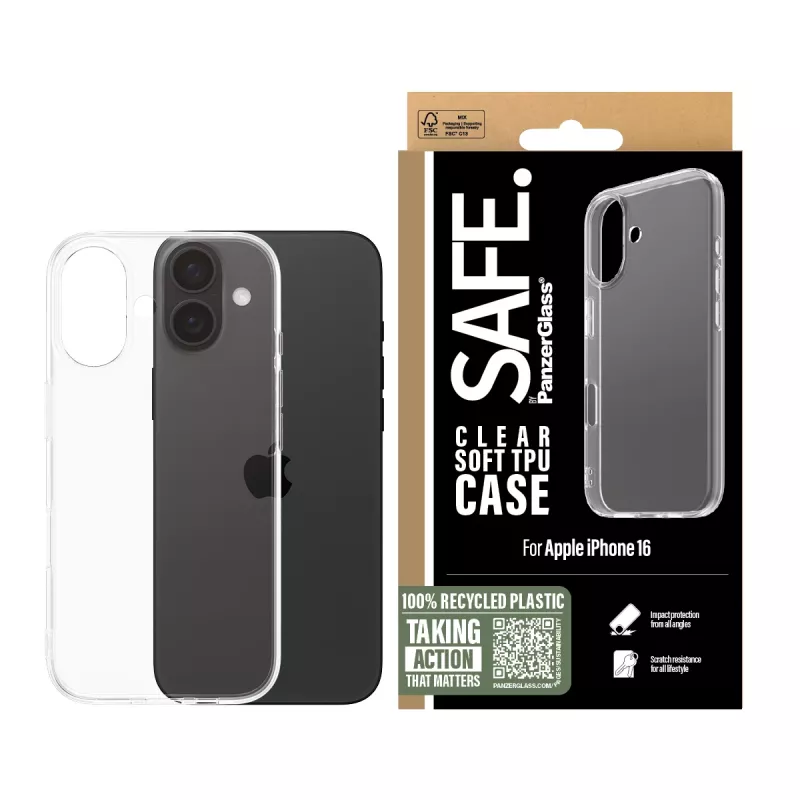 PanzerGlass SAFE. by ® TPU Dėklas Skaidrus iPhone 16, Apple - iPhone 16, Skaidrus