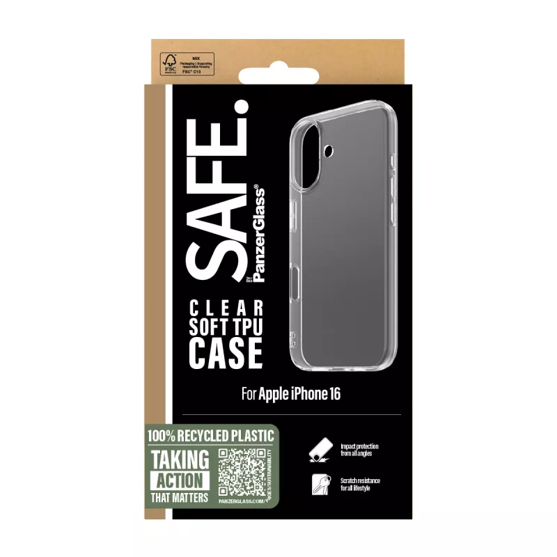 PanzerGlass SAFE. by ® TPU Dėklas Skaidrus iPhone 16, Apple - iPhone 16, Skaidrus