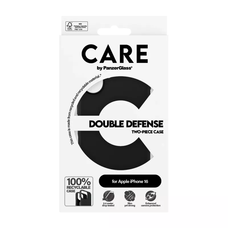 PanzerGlass CARE™ by ® Double Defense Case Black iPhone 16 – Dėklas iPhone 16, Juodas