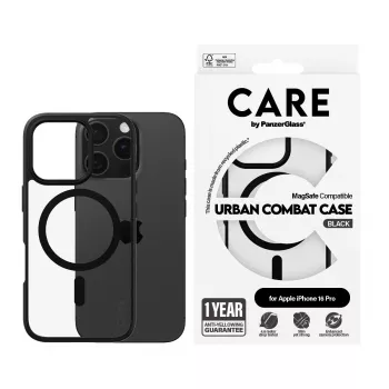 PanzerGlass CARE™ by ® Urban Combat Dėklas Skaidrus su Juodu Rėmeliu ir MagSafe iPhone 16 Pro