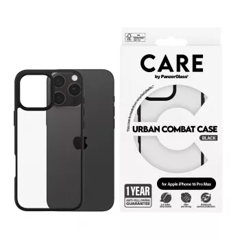 PanzerGlass CARE™ by ® Urban Combat Case Skaidrus su Juodu Rėmeliu iPhone 16 Pro Max