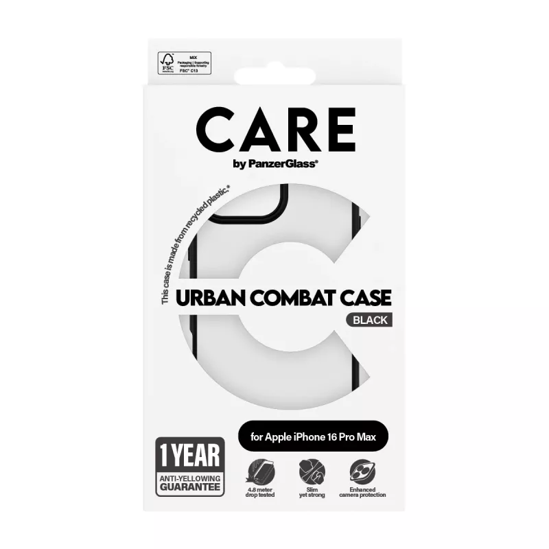 PanzerGlass CARE™ by ® Urban Combat Case Skaidrus su Juodu Rėmeliu iPhone 16 Pro Max