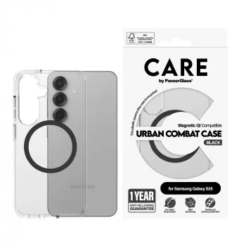 PanzerGlass CARE™ by ® Urban Combat Dėklas Skaidrus su Juodu Qi Suderinamas Samsung Galaxy S25