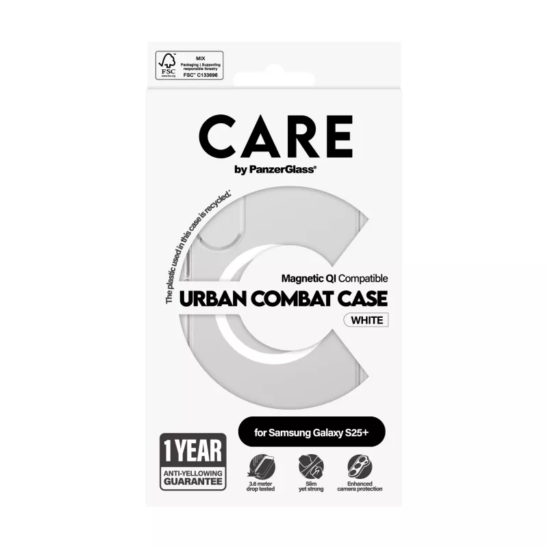 PanzerGlass CARE™ by ® Urban Combat Dėklas Skaidrus su Balta Qi Suderinamas Samsung Galaxy S25+