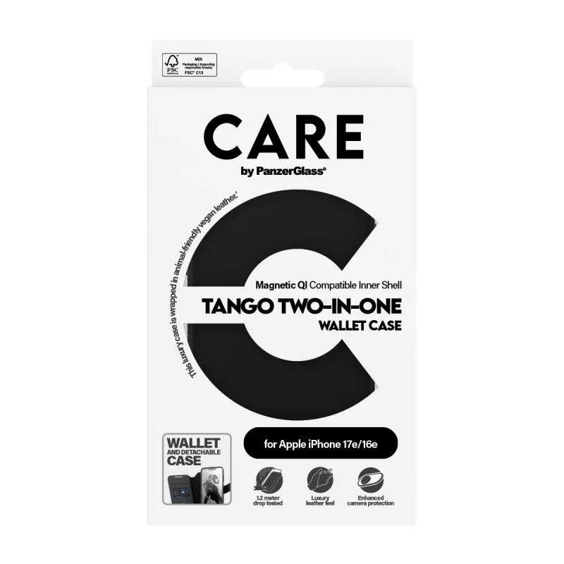 PanzerGlass CARE™ by ® Tango 2-in-1 Dėklas su Pinigine ir Qi, skirtas iPhone 17e | 16e