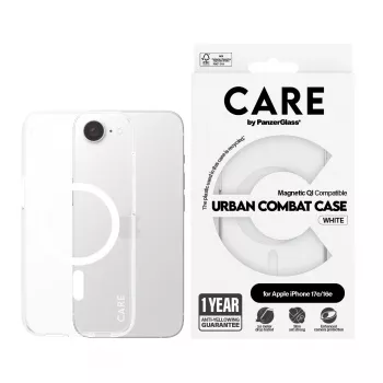 Dėklas PanzerGlass CARE by Flagship Case Transparent Urban Combat White Qi suderinamas iPhone 16e