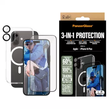 PanzerGlass ® 3 viename apsaugos rinkinys iPhone 16 Plus