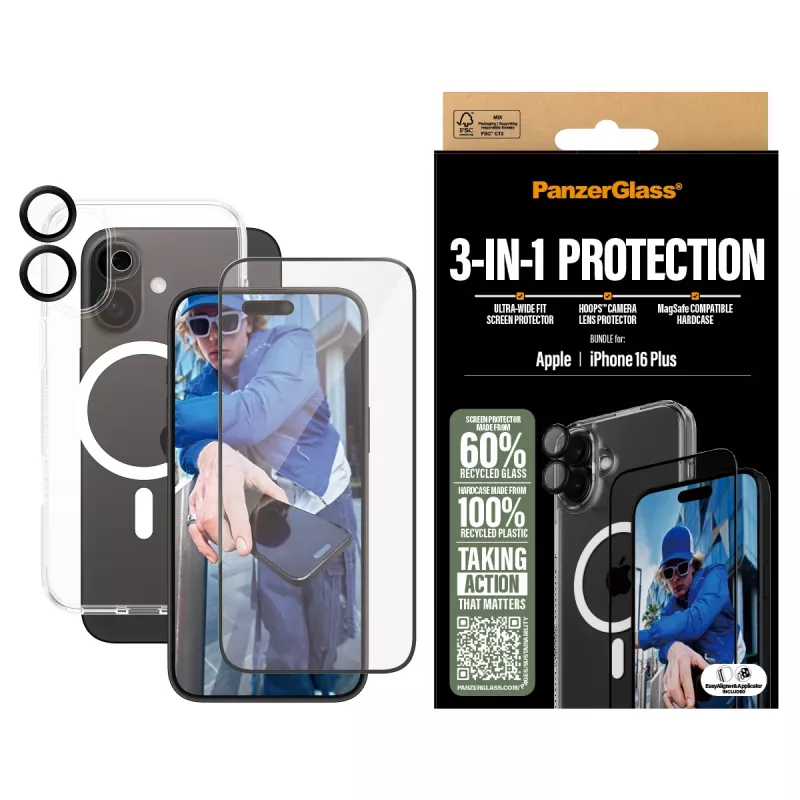 PanzerGlass ® 3 viename apsaugos rinkinys iPhone 16 Plus