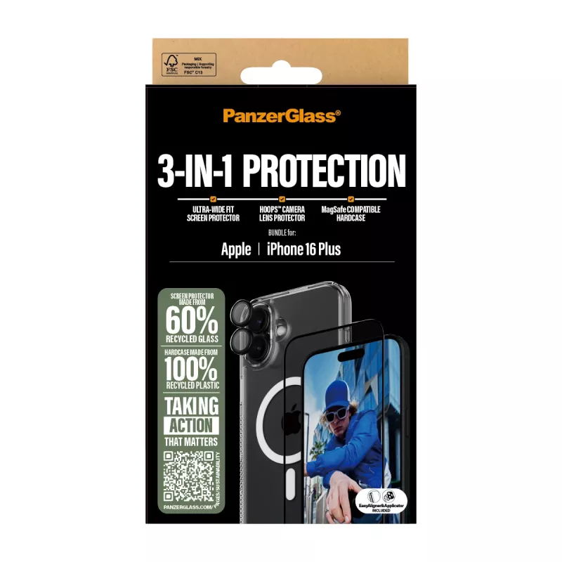 PanzerGlass ® 3 viename apsaugos rinkinys iPhone 16 Plus