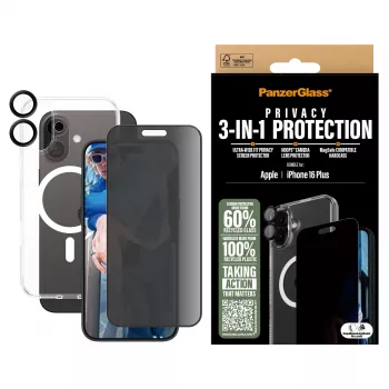 PanzerGlass ® 3-in-1 privatumo apsaugos rinkinys iPhone 16 Plus