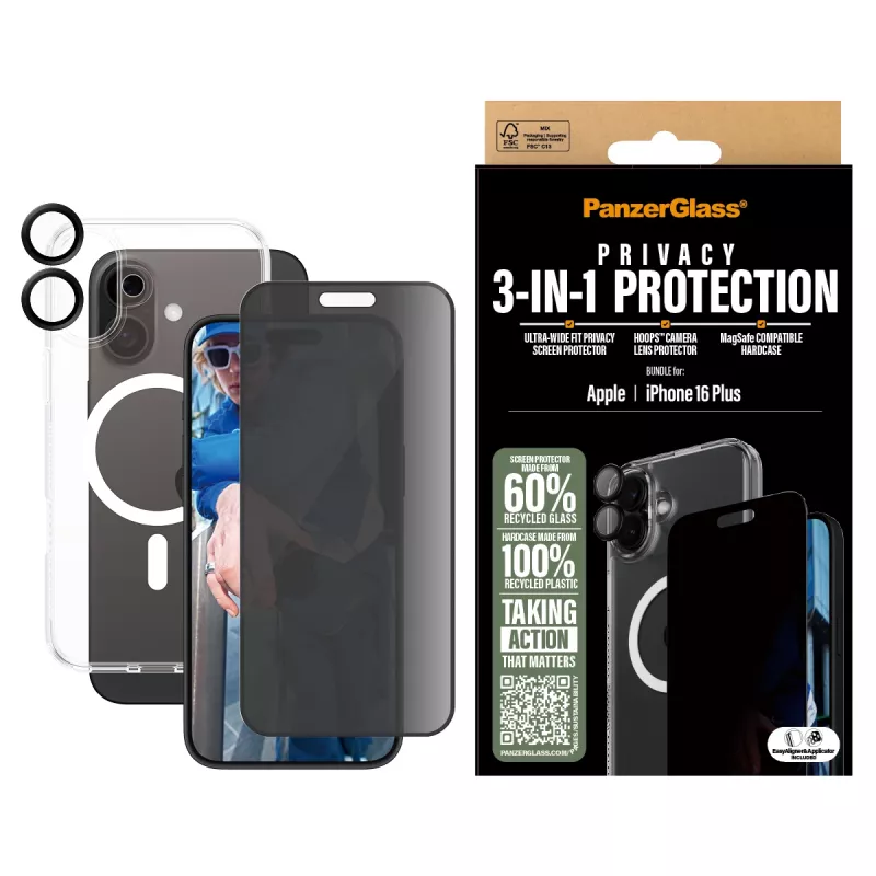 PanzerGlass ® 3-in-1 privatumo apsaugos rinkinys iPhone 16 Plus