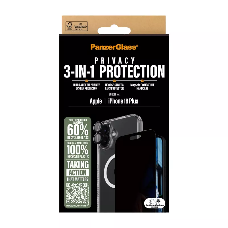 PanzerGlass ® 3-in-1 privatumo apsaugos rinkinys iPhone 16 Plus