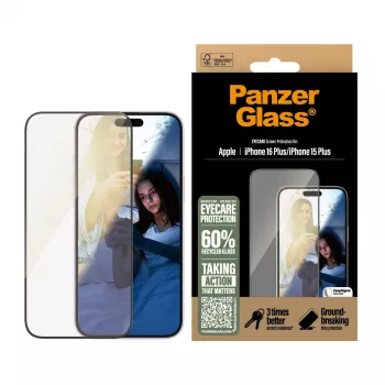 PanzerGlass® EyeCARE™ apsauginis stiklas iPhone 16 Plus | 15 Plus | Ultra-Wide Fit