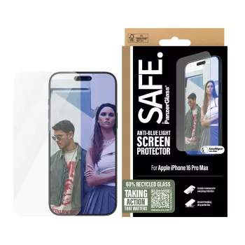 PanzerGlass SAFE. apsauginis stiklas nuo mėlynos šviesos iPhone 16 Pro Max | Ultra-Wide Fit