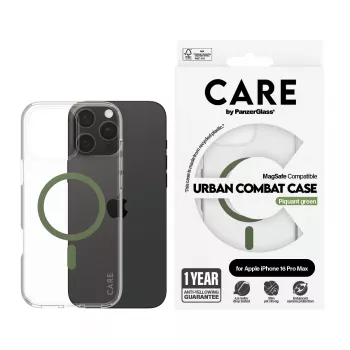 PanzerGlass CARE™ by ® Urban Combat Case Skaidrus su Žalia MagSafe iPhone 16 Pro Max