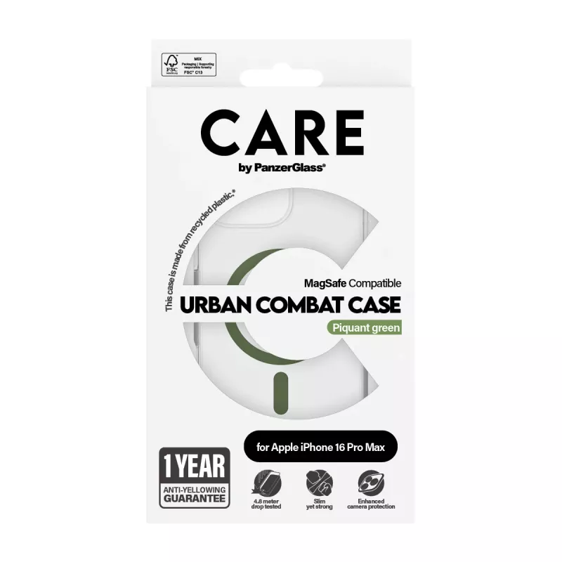 PanzerGlass CARE™ by ® Urban Combat Case Skaidrus su Žalia MagSafe iPhone 16 Pro Max