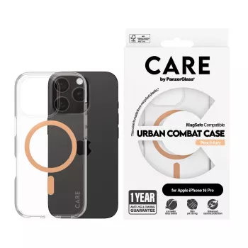 PanzerGlass CARE™ by ® Urban Combat dėklas skaidrus su persikiniu MagSafe iPhone 16 Pro