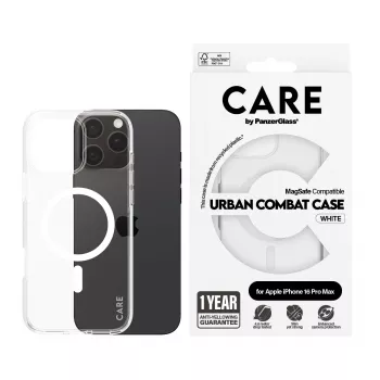 PanzerGlass CARE™ by ® Urban Combat Case Skaidrus su Balta MagSafe iPhone 16 Pro Max