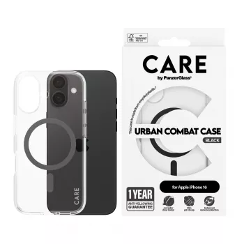 PanzerGlass CARE™ by ® Urban Combat Case Skaidrus su Juodu MagSafe iPhone 16