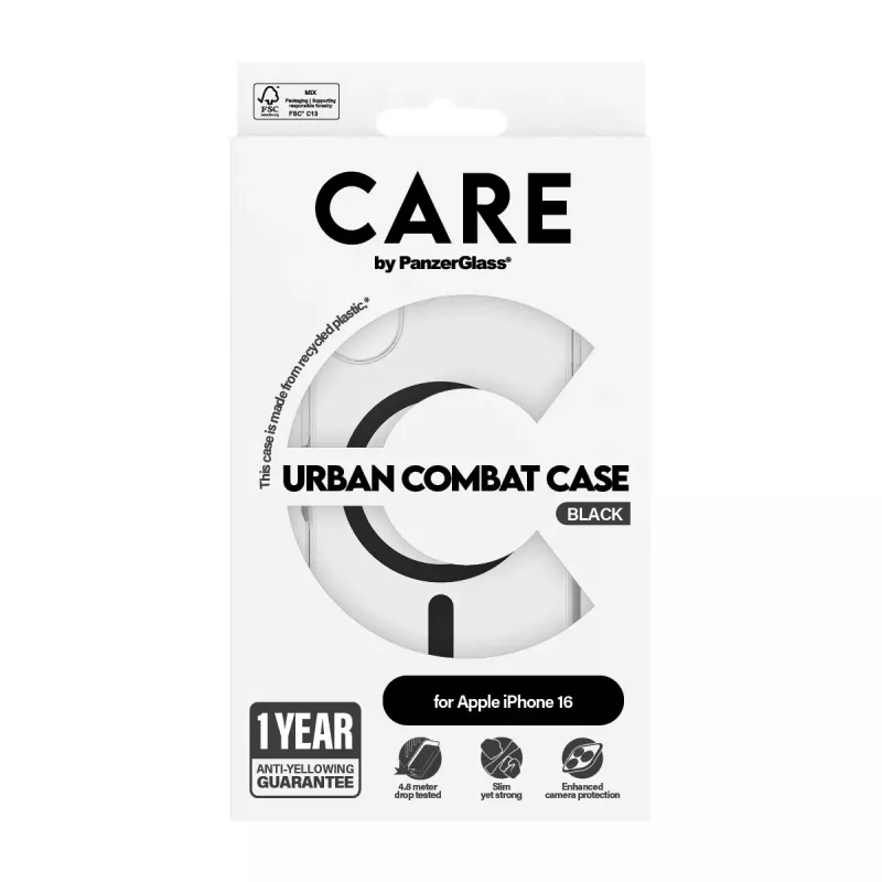 PanzerGlass CARE™ by ® Urban Combat Case Skaidrus su Juodu MagSafe iPhone 16
