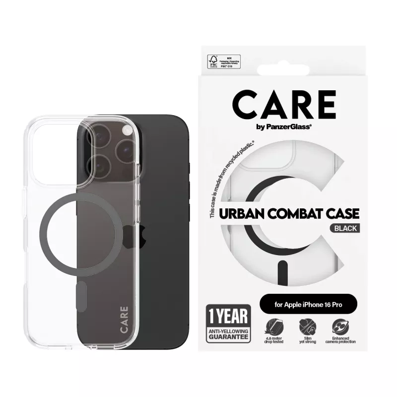 PanzerGlass CARE™ by ® Urban Combat Dėklas Skaidrus su Juodu MagSafe iPhone 16 Pro