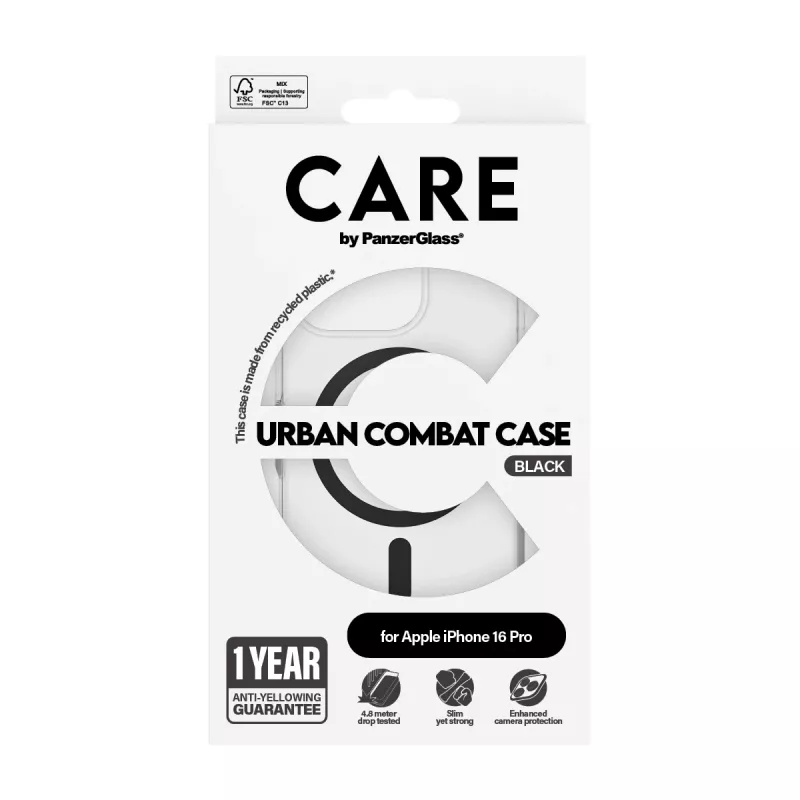 PanzerGlass CARE™ by ® Urban Combat Dėklas Skaidrus su Juodu MagSafe iPhone 16 Pro