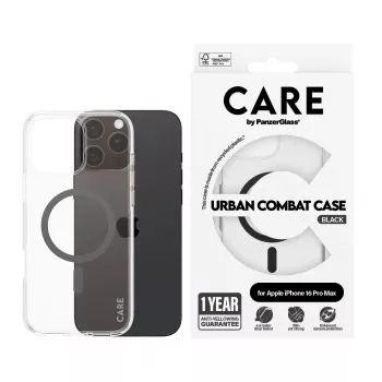 PanzerGlass CARE™ by ® Urban Combat Dėklas Skaidrus su Juodu MagSafe iPhone 16 Pro Max