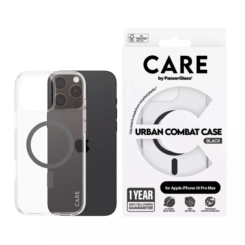 PanzerGlass CARE™ by ® Urban Combat Dėklas Skaidrus su Juodu MagSafe iPhone 16 Pro Max