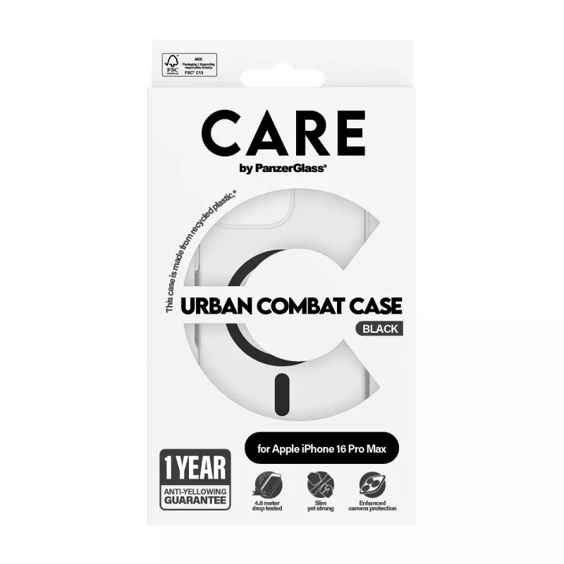 PanzerGlass CARE™ by ® Urban Combat Dėklas Skaidrus su Juodu MagSafe iPhone 16 Pro Max