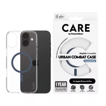 PanzerGlass CARE™ by ® Urban Combat Dėklas Skaidrus su Mėlyna MagSafe iPhone 16 Plus