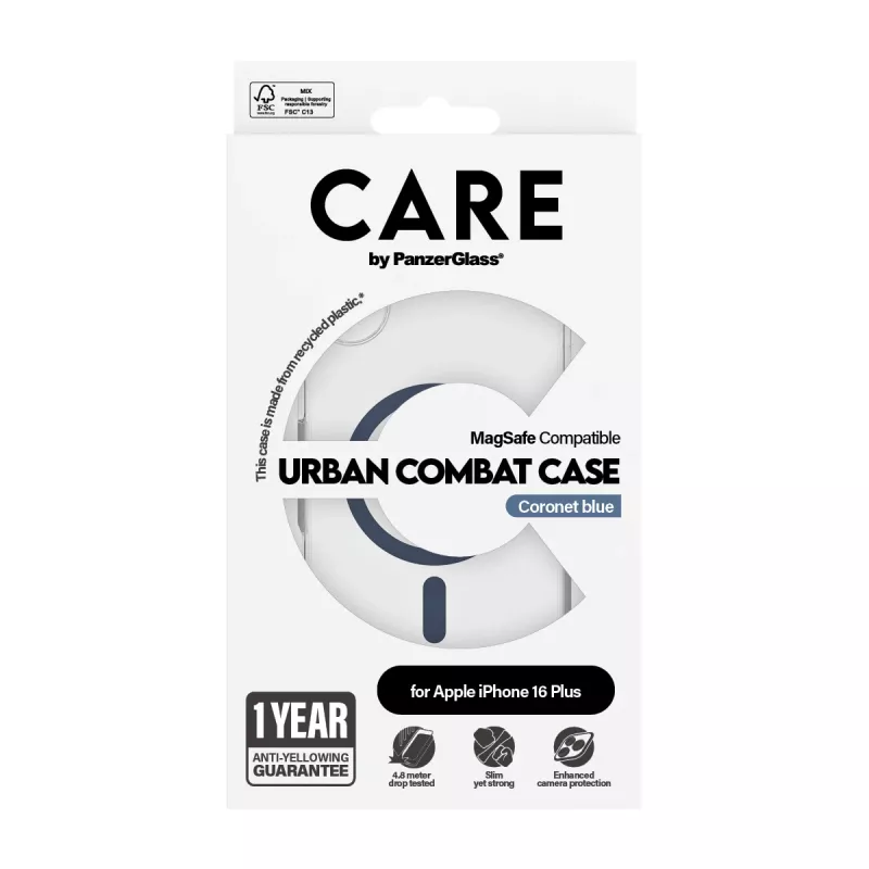 PanzerGlass CARE™ by ® Urban Combat Dėklas Skaidrus su Mėlyna MagSafe iPhone 16 Plus