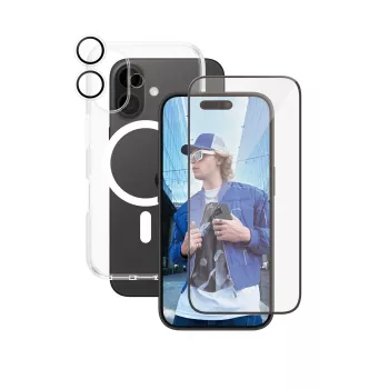 PanzerGlass® | CARE by® Flagship 3-in-1 komplektas iPhone 16, Apple, Sausas užklijavimas, Atsparus įbrėžimams, Atsparus smūgiams, Skaidrus, 1 vnt.