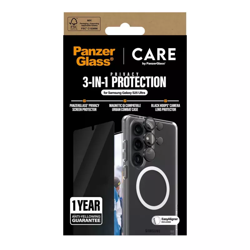 PanzerGlass CARE by ® Flagship 3-in-1 Privatumo rinkinys Samsung Galaxy S25 Ultra – Atsparus įbrėžimams ir smūgiams