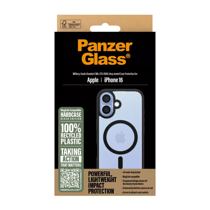 PanzerGlass HardCase Skaidrus su Juodu MagSafe Rėmeliu iPhone 16
