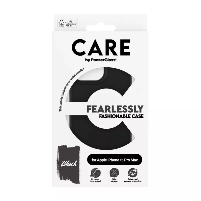 PanzerGlass CARE by Fashionable Case juodas iPhone 15 Pro Max dėklas