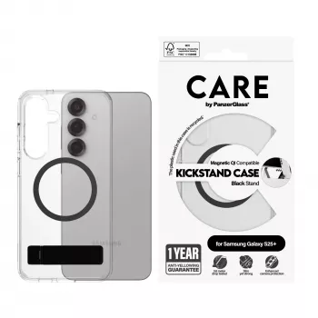 PanzerGlass CARE™ by ® Dėklas Skaidrus su Juodu Stovėjimo Stoveliu ir Qi Suderinamumu Samsung Galaxy S25+