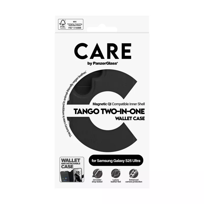 PanzerGlass CARE™ by ® Tango 2-in-1 dėklas su pinigine, suderinamas su Qi, Samsung Galaxy S25 Ultra
