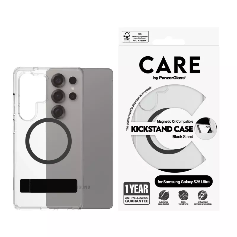 PanzerGlass CARE™ by ® Case Skaidrus su Juodu Stoveliu ir Qi Suderinamumu Samsung Galaxy S25 Ultra