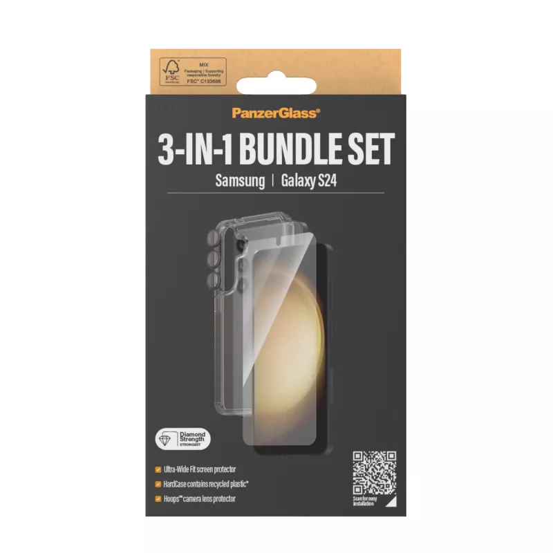 PanzerGlass 3-in-1 rinkinys Samsung Galaxy S24 | Ultra-Wide Fit su EasyAligner