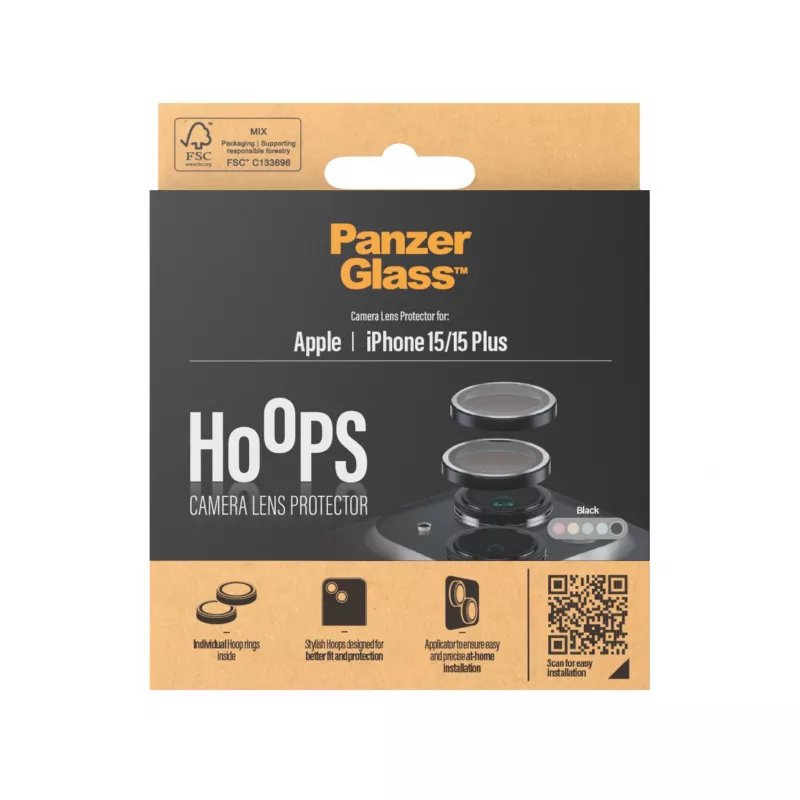 PanzerGlass ® Hoops® kameros objektyvo apsauga juoda iPhone 15 | 15 Plus