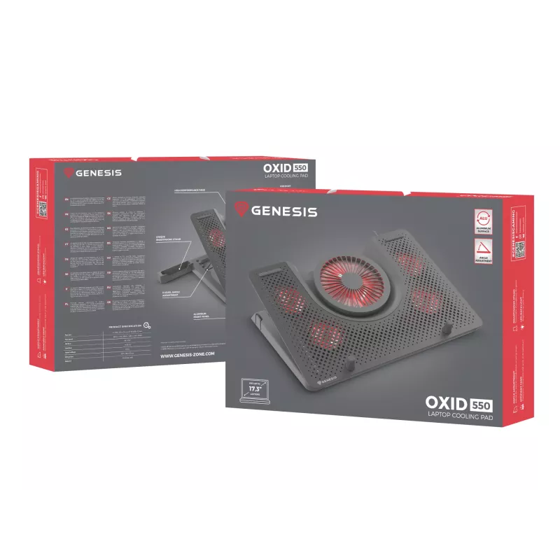 Aušinimo stovas nešiojamam kompiuteriui GENESIS Oxid 550, 43,9 cm (17,3 inch), 5 ventiliatoriai, juodas